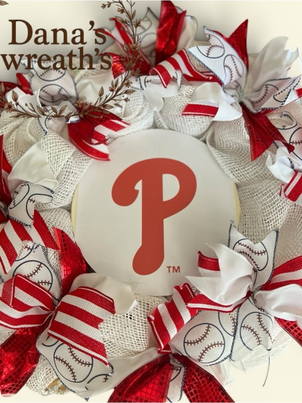 Philadelphia Phillies Red & White Baseball Wreath